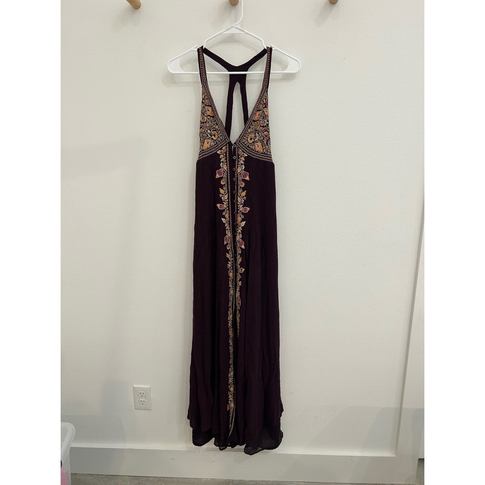 2000's Boho Urban Outfitters Purple Embroidered Maxi Dress Boho Racerback Size 2